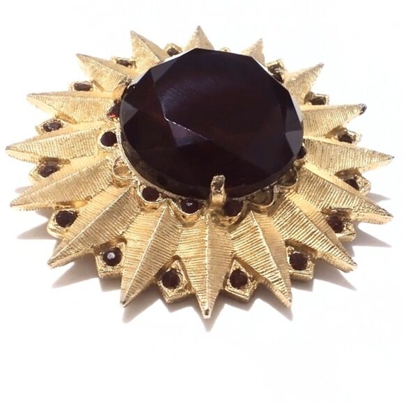 Vintage Mid Century Red Rhinestone Starburst Brooch Pendant - Picture 2 of 5